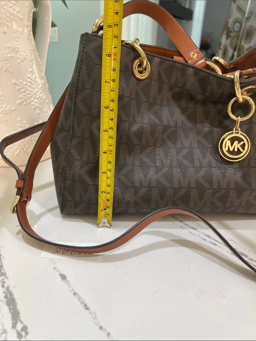 Michael Kors Brown MK Signature Shoulder Bag with Gold Hardware